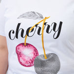 Βαμβακερό μπλουζάκι Cherry με στρασάκια σε Άσπρο χρώμα σε μεγάλα μεγέθη