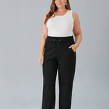 Maxi γυναικείο φαρδύ παντελόνι με σκισίματα σε μεγάλα μεγέθη-Μαύρο