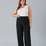 Maxi γυναικείο φαρδύ παντελόνι με σκισίματα σε μεγάλα μεγέθη-Μαύρο