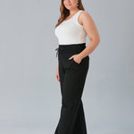 Maxi γυναικείο φαρδύ παντελόνι με σκισίματα σε μεγάλα μεγέθη-Μαύρο