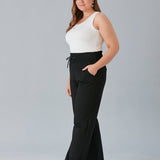 Maxi γυναικείο φαρδύ παντελόνι με σκισίματα σε μεγάλα μεγέθη-Μαύρο