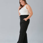 Maxi γυναικείο φαρδύ παντελόνι με σκισίματα σε μεγάλα μεγέθη-Μαύρο