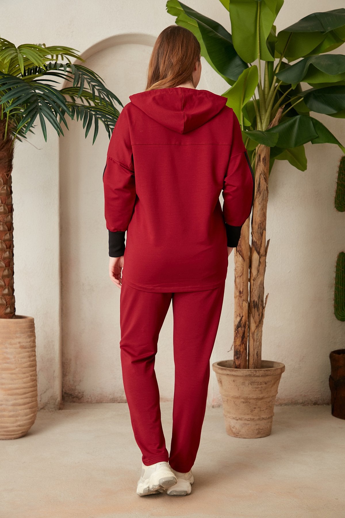 Γυναικεία αθλητική φόρμα παντελόνι "Daily" σε μεγάλα μεγέθη - Μπορντό
