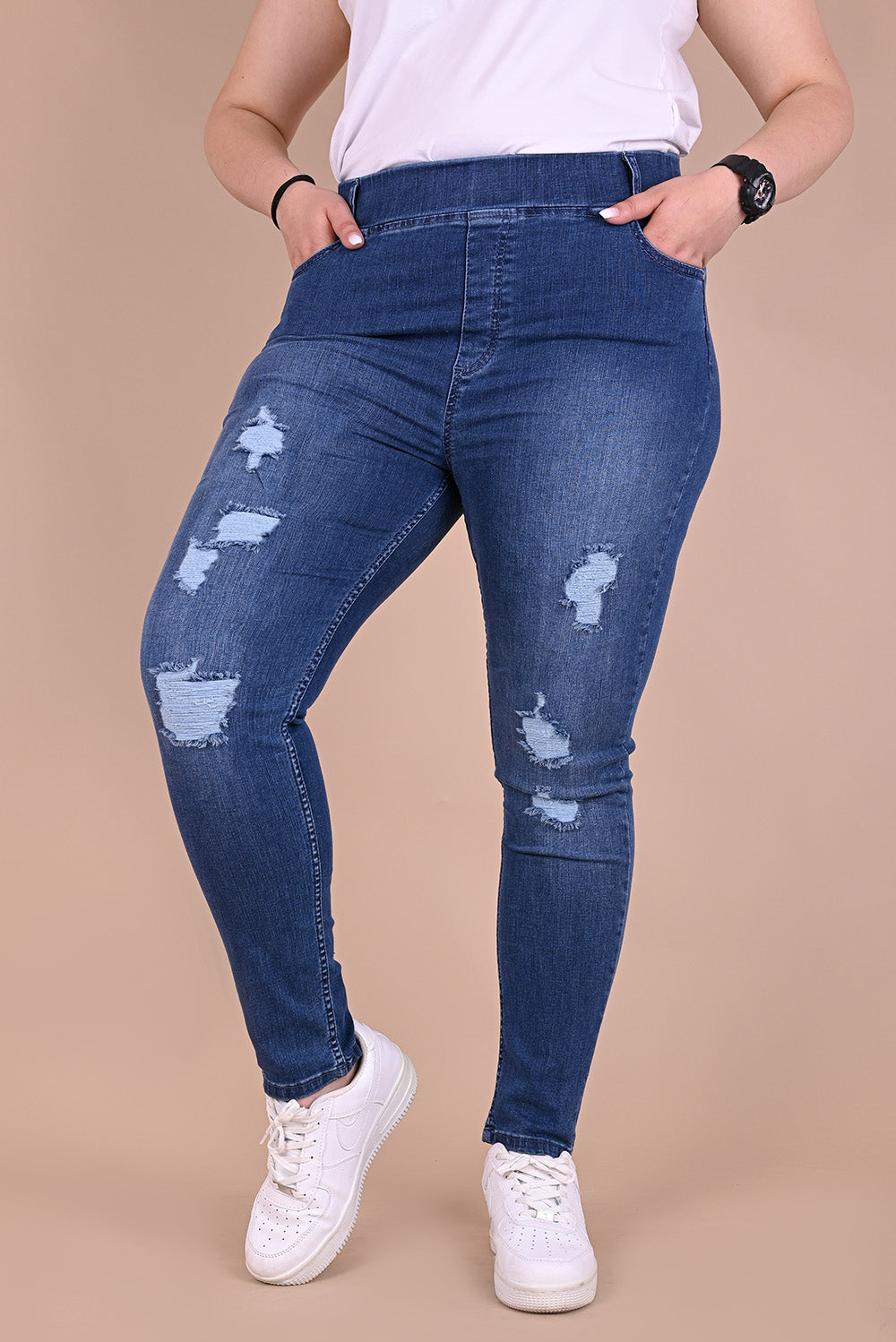 Γυναικεία μοντέρνα τζιν με σκισίματα μεγάλα μεγέθη  - Μπλε