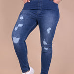 Γυναικεία μοντέρνα τζιν με σκισίματα μεγάλα μεγέθη  - Μπλε