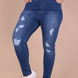 Γυναικεία μοντέρνα τζιν με σκισίματα μεγάλα μεγέθη  - Μπλε