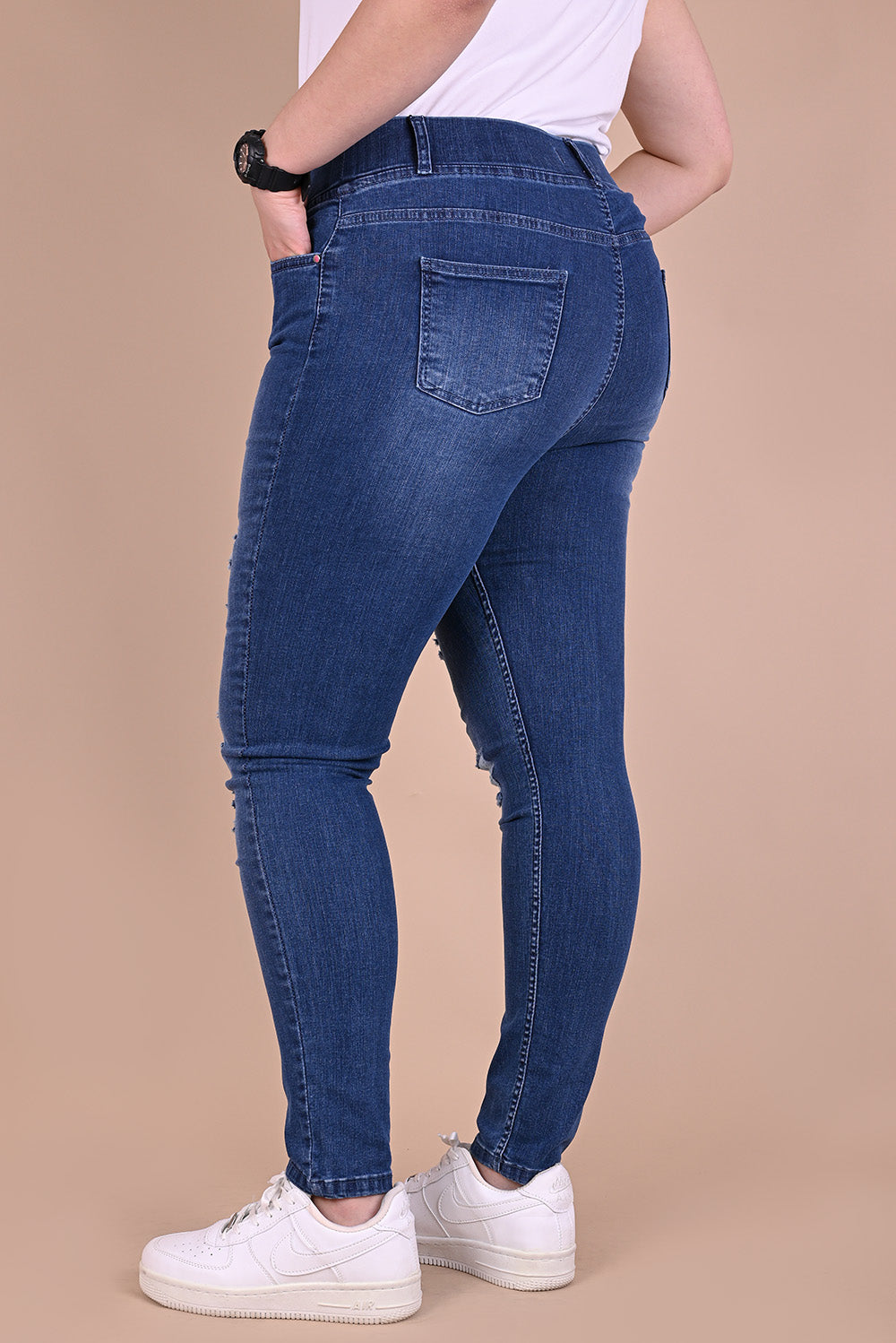 Γυναικεία μοντέρνα τζιν με σκισίματα μεγάλα μεγέθη  - Μπλε