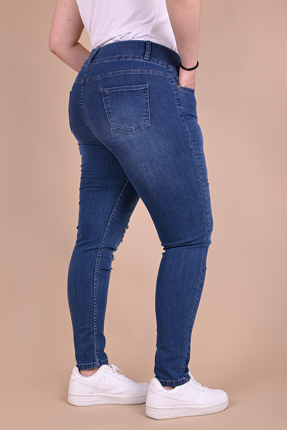 Γυναικεία μοντέρνα τζιν με σκισίματα μεγάλα μεγέθη  - Μπλε