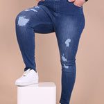 Γυναικεία μοντέρνα τζιν με σκισίματα μεγάλα μεγέθη  - Μπλε