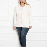 Γυναικείο τζιν σακάκι με πέτο σε μεγάλα μεγέθη- Άσπρο