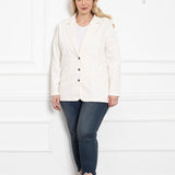 Γυναικείο τζιν σακάκι με πέτο σε μεγάλα μεγέθη- Άσπρο