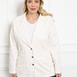 Γυναικείο τζιν σακάκι με πέτο σε μεγάλα μεγέθη- Άσπρο