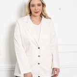 Γυναικείο τζιν σακάκι με πέτο σε μεγάλα μεγέθη- Άσπρο