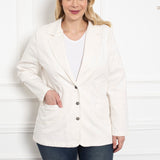 Γυναικείο τζιν σακάκι με πέτο σε μεγάλα μεγέθη- Άσπρο