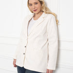 Γυναικείο τζιν σακάκι με πέτο σε μεγάλα μεγέθη- Άσπρο