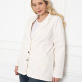 Γυναικείο τζιν σακάκι με πέτο σε μεγάλα μεγέθη- Άσπρο