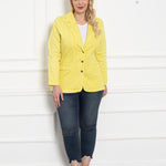 Γυναικείο τζιν σακάκι με πέτο σε μεγάλα μεγέθη-Κίτρινο