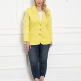 Γυναικείο τζιν σακάκι με πέτο σε μεγάλα μεγέθη-Κίτρινο