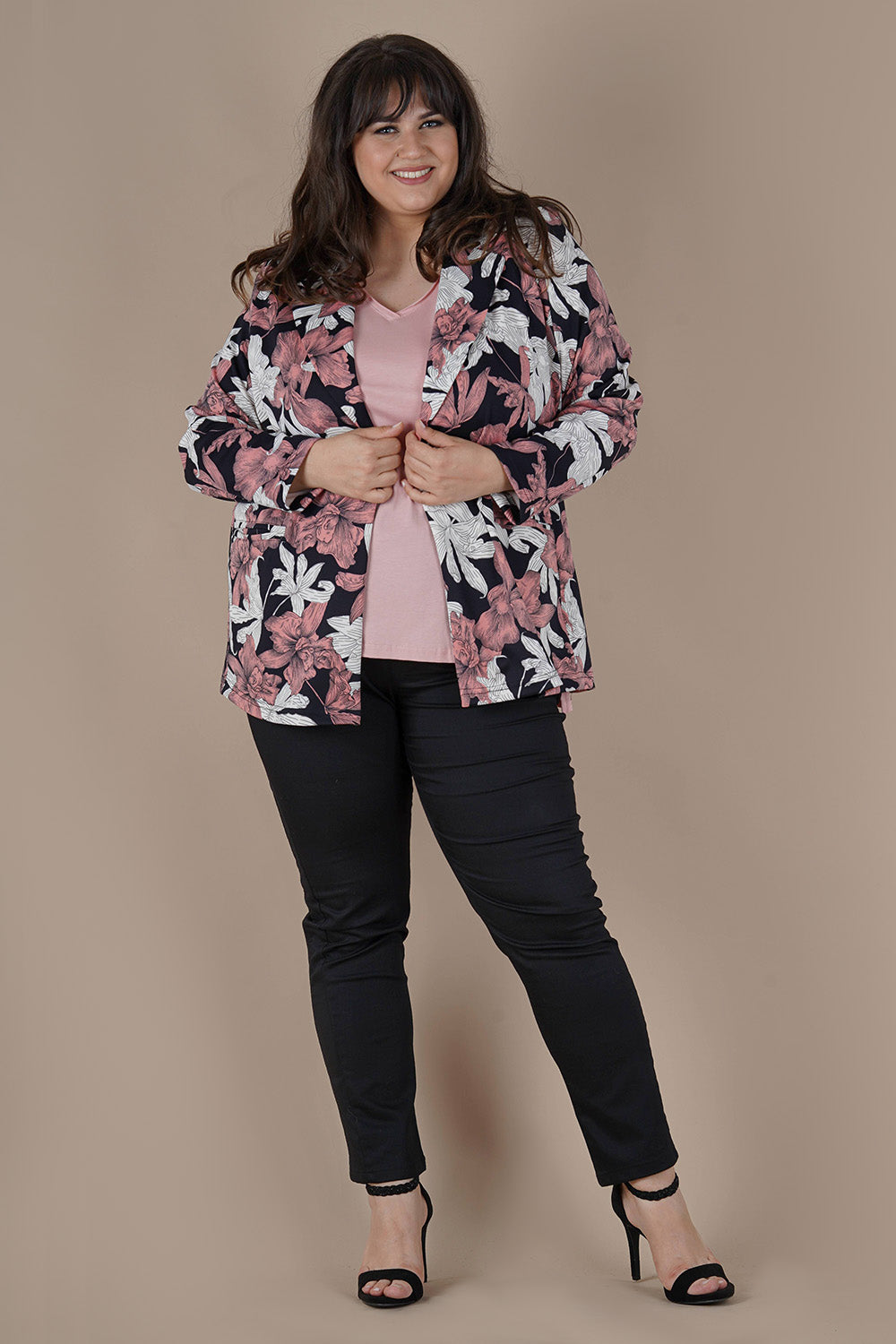 Φλοράλ σακάκι μεγάλα μεγέθη  - Ροζ