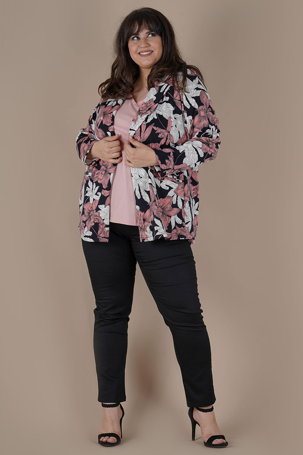 Φλοράλ σακάκι μεγάλα μεγέθη  - Ροζ