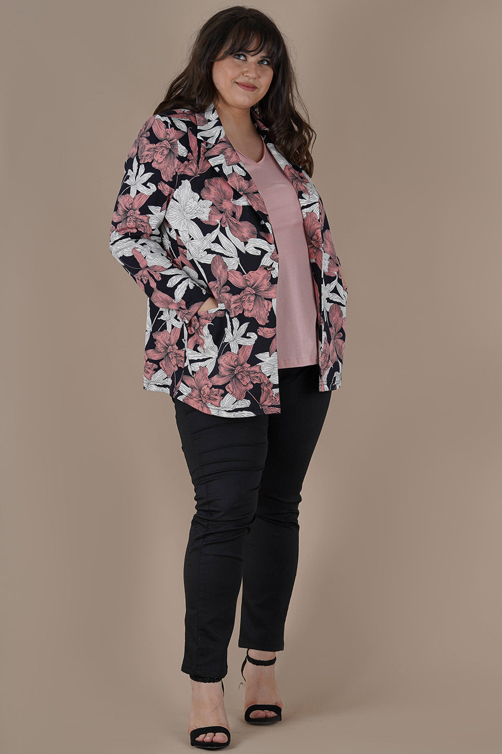 Φλοράλ σακάκι μεγάλα μεγέθη  - Ροζ