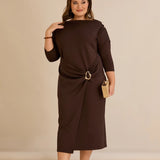 Κομψό φόρεμα με χρυσές λεπτομέρειες- Καφέ