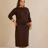 Κομψό φόρεμα με χρυσές λεπτομέρειες- Καφέ