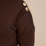 Κομψό φόρεμα με χρυσές λεπτομέρειες- Καφέ