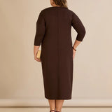 Κομψό φόρεμα με χρυσές λεπτομέρειες- Καφέ