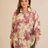 Κομψό πουκάμισο με φλοράλ σχέδιο σάπιο μήλο σε μεγάλα μεγέθη