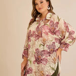 Κομψό πουκάμισο με φλοράλ σχέδιο σάπιο μήλο σε μεγάλα μεγέθη