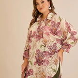 Κομψό πουκάμισο με φλοράλ σχέδιο σάπιο μήλο σε μεγάλα μεγέθη