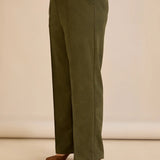 Κομψό παντελόνι με μπροστινή ραφή και ψηλή μέση – Χακί