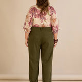 Κομψό παντελόνι με μπροστινή ραφή και ψηλή μέση – Χακί