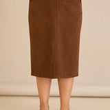 Midi κομψή φούστα με ελαστική μέση – Καφέ