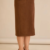 Midi κομψή φούστα με ελαστική μέση – Καφέ
