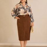 Midi κομψή φούστα με ελαστική μέση – Καφέ