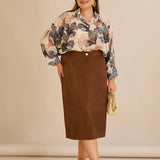 Midi κομψή φούστα με ελαστική μέση – Καφέ