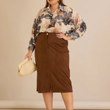 Midi κομψή φούστα με ελαστική μέση – Καφέ