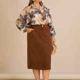 Midi κομψή φούστα με ελαστική μέση – Καφέ