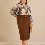 Midi κομψή φούστα με ελαστική μέση – Καφέ