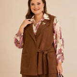 Κομψό γιλέκο με ρεβέρ και καρφίτσα – Καφέ