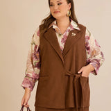 Κομψό γιλέκο με ρεβέρ και καρφίτσα – Καφέ