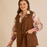 Κομψό γιλέκο με ρεβέρ και καρφίτσα – Καφέ