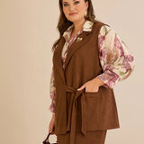 Κομψό γιλέκο με ρεβέρ και καρφίτσα – Καφέ