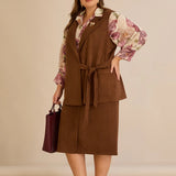 Midi κομψή φούστα με ελαστική μέση – Καφέ