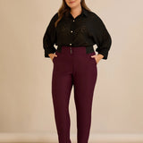 Κομψό βαμβακερό παντελόνι με κλασική γραμμή σε Μπορντό χρώμα σε μεγάλα μεγέθη