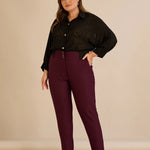 Κομψό βαμβακερό παντελόνι με κλασική γραμμή σε Μπορντό χρώμα σε μεγάλα μεγέθη