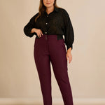 Κομψό βαμβακερό παντελόνι με κλασική γραμμή σε Μπορντό χρώμα σε μεγάλα μεγέθη