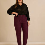 Κομψό βαμβακερό παντελόνι με κλασική γραμμή σε Μπορντό χρώμα σε μεγάλα μεγέθη